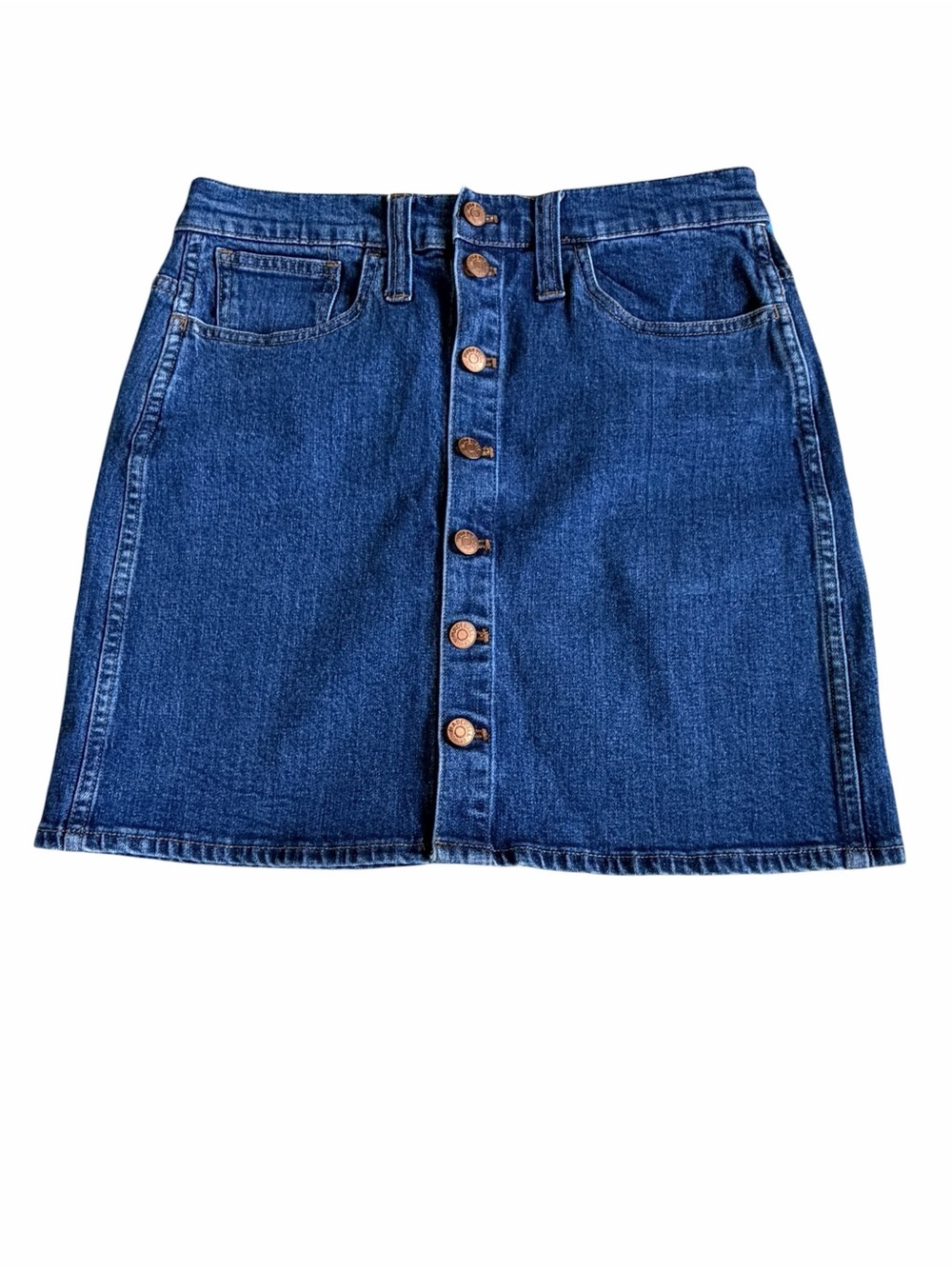 Madewell Indigo Button-Front Denim Mini Skirt - Picture 2 of 6